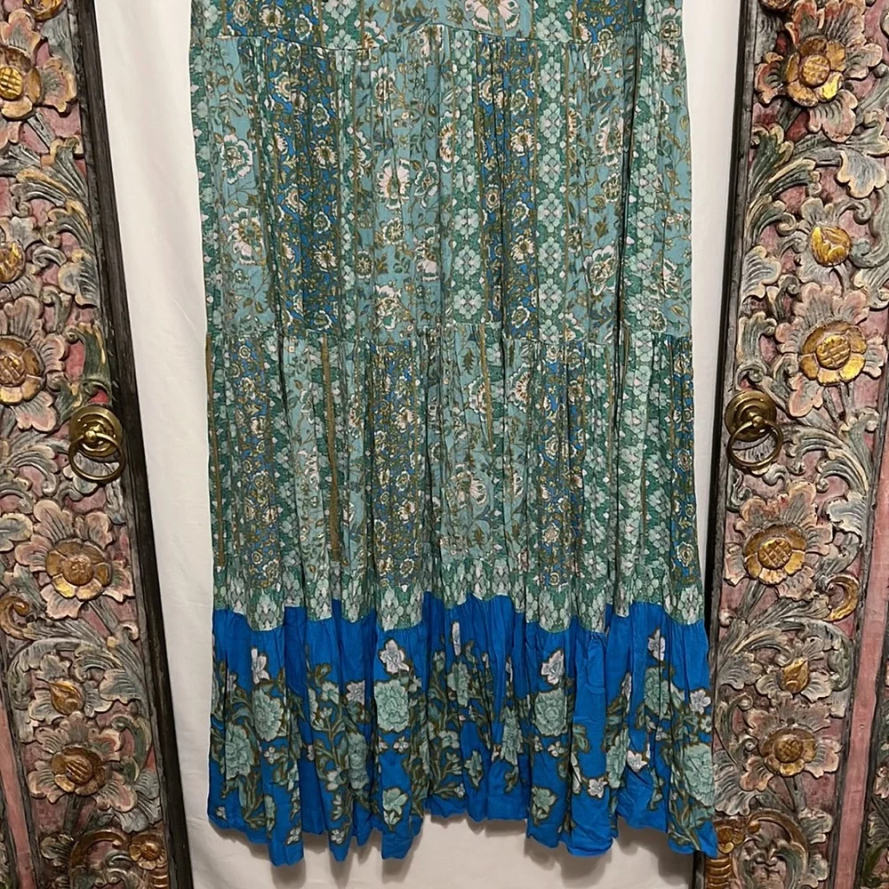 FREE PEOPLE Hanalei Bay Maxi Dress Blue Size Medium Turquoise Multi - Picture 10 of 16